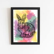 Quadro Coelho Pets Animais Arte Aquarela Moldura 20x30cm