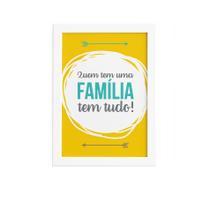 Quadro com Frase de Familia Amarelo 22x32cm Moldura Branca Quadro com Frase de Familia Amarelo 22x32cm Moldura Branca