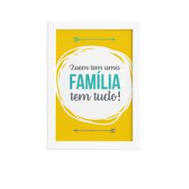 Quadro com Frase de Familia Amarelo 22x32cm Moldura Branca