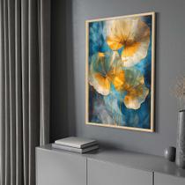 Quadro com Moldura 130x90 Abstrato Lotus Folhas Dourada Azul Verde Decorativo Grande Sala Quarto Hall Quadro com Moldura 130x90 Abstrato Lotus Folhas Dourada Azul Verde Decorativo Grande Sala Quarto Hall