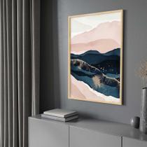 Quadro com Moldura 130x90 Abstrato Montanhas Arte Rosê Decorativo Grande Sala Quarto Hall Cor:Moldura Madeira