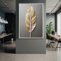 Quadro com Moldura 130x90 Arte Pintura Folha Prata e Dourada Decorativo Grande Sala Quarto Hall Cor:Moldura Branca