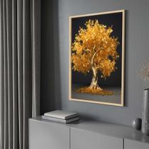 Quadro com Moldura 130x90 Árvore Dourada Fundo Preto Decorativo Grande Sala Quarto Hall Cor:Moldura Madeira