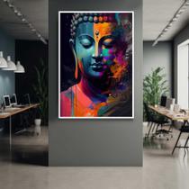 Quadro com Moldura 130x90 Buda Arte Colorida Decorativo Grande Sala Quarto Hall Cor:Moldura Branca