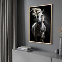 Quadro com Moldura 130x90 Cavalo Branco Luxo Decorativo Grande Sala Quarto Hall