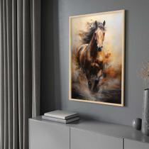 Quadro com Moldura 130x90 Cavalos Correndo Pintura Arte Decorativo Grande Sala Quarto Hall Cor:Moldura Madeira