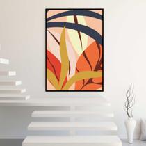 Quadro com Moldura 130x90 Folhas Planta Laranja Amarelo Decorativo Grande Sala Quarto Hall