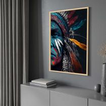 Quadro com Moldura 130x90 Indio Americano Decorativo Grande Sala Quarto Hall Quadro com Moldura 130x90 Indio Americano Decorativo Grande Sala Quarto Hall