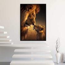 Quadro com Moldura 130x90 Leão com Filhote Decorativo Grande Sala Quarto Hall