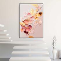 Quadro com Moldura 130x90 Moderno Abstrato Rosê e Dourado Arte Decorativo Grande Sala Quarto Hall Cor:Moldura Preta
