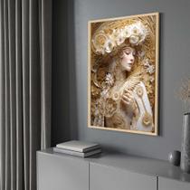 Quadro com Moldura 130x90 Mulher Arte Classica Dourada Decorativo Grande Sala Quarto Hall Cor:Moldura Madeira