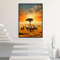 Quadro com Moldura 130x90 Paisagem Africana Savana Por do Sol Decorativo Grande Sala Quarto Hall