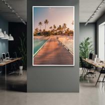 Quadro com Moldura 130x90 Paisagem Pier Coqueiros Praia Caribe Decorativo Grande Sala Quarto Hall Cor:Moldura Branca Quadro com Moldura 130x90 Paisagem Pier Coqueiros Praia Caribe Decorativo Grande Sala Quarto Hall Cor:Moldura Branca