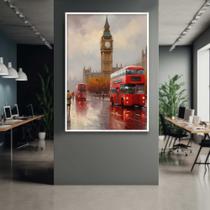 Quadro com Moldura 130x90 Paisagem Vertical Londres Vermelho Pintura Decorativo Grande Sala Quarto Hall