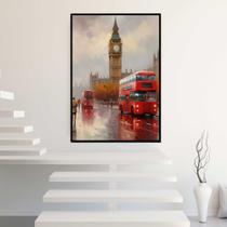 Quadro com Moldura 130x90 Paisagem Vertical Londres Vermelho Pintura Decorativo Grande Sala Quarto Hall