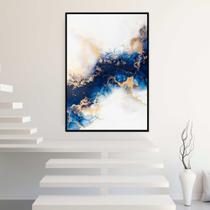 Quadro com Moldura 130x90 Pintura Abstrata em Tons Azul Decorativo Grande Sala Quarto Hall