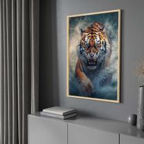 Quadro com Moldura 130x90 Tigre de Bengala Águas Vertical Decorativo Grande Sala Quarto Hall