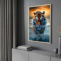 Quadro com Moldura 130x90 Tigre por do Sol Paisagem Vertical Decorativo Grande Sala Quarto Hall Cor:Moldura Madeira Quadro com Moldura 130x90 Tigre por do Sol Paisagem Vertical Decorativo Grande Sala Quarto Hall Cor:Moldura Madeira