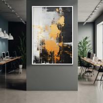 Quadro com Moldura 40x60 Abstrato Pintura Preto Branco Dourado Decorativo Grande Sala Quarto Hall