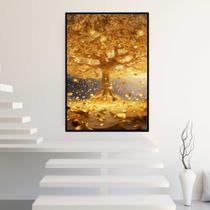 Quadro com Moldura 40x60 Árvore da Fortuna Golden Decorativo Grande Sala Quarto Hall Cor:Moldura Preta