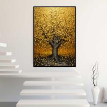 Quadro com Moldura 40x60 Árvore Dourada Decorativo Grande Sala Quarto Hall Cor:Moldura Preta