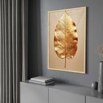 Quadro com Moldura 40x60 Folha Dourada Arte Moderna Decorativo Grande Sala Quarto Hall Cor:Moldura Madeira Quadro com Moldura 40x60 Folha Dourada Arte Moderna Decorativo Grande Sala Quarto Hall Cor:Moldura Madeira