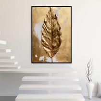 Quadro com Moldura 40x60 Folha Dourada Pintura Decorativo Grande Sala Quarto Hall Cor:Moldura Preta