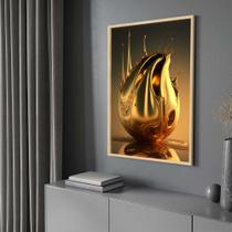 Quadro com Moldura 40x60 Gota Dourada Arte Abstrata Decorativo Grande Sala Quarto Hall