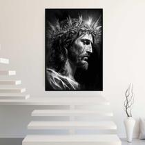 Quadro com Moldura 40x60 Jesus Coroa de Espinho Preto e Branco Decorativo Grande Sala Quarto Hall