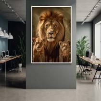 Quadro com Moldura 40x60 Leão 2 Filhotes Decorativo Grande Sala Quarto Hall Quadro com Moldura 40x60 Leão 2 Filhotes Decorativo Grande Sala Quarto Hall