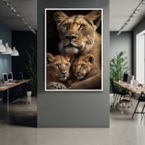 Quadro com Moldura 40x60 Leoa 2 Filhotes Decorativo Grande Sala Quarto Hall