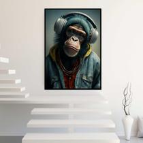 Quadro com Moldura 40x60 Macaco Rapper Fone Decorativo Grande Sala Quarto Hall