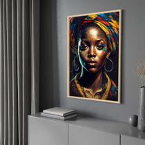 Quadro com Moldura 40x60 Mulher Africana Preta Dourado Decorativo Grande Sala Quarto Hall