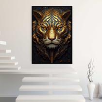 Quadro com Moldura 40x60 Tigre Dourado Quarto Masculino Decorativo Grande Sala Quarto Hall Cor:Moldura Preta Quadro com Moldura 40x60 Tigre Dourado Quarto Masculino Decorativo Grande Sala Quarto Hall Cor:Moldura Preta