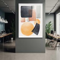 Quadro com Moldura 90x60 Abstrato Geomêtrico Preto Amarelo Decorativo Grande Sala Quarto Hall