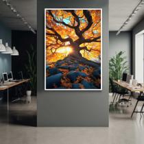 Quadro com Moldura 90x60 Árvore da Vida vermelha Paisagem Decorativo Grande Sala Quarto Hall