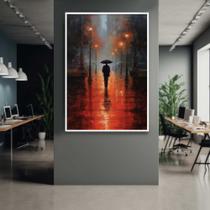 Quadro com Moldura 90x60 Estrada Chuva Arte Vermelha Decorativo Grande Sala Quarto Hall Quadro com Moldura 90x60 Estrada Chuva Arte Vermelha Decorativo Grande Sala Quarto Hall