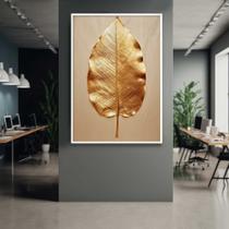 Quadro com Moldura 90x60 Folha Dourada Arte Moderna Decorativo Grande Sala Quarto Hall