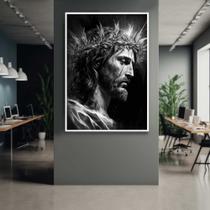 Quadro com Moldura 90x60 Jesus Coroa de Espinho Preto e Branco Decorativo Grande Sala Quarto Hall Quadro com Moldura 90x60 Jesus Coroa de Espinho Preto e Branco Decorativo Grande Sala Quarto Hall