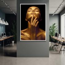 Quadro com Moldura 90x60 Mulher Dourada Salão Decorativo Grande Sala Quarto Hall