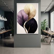 Quadro com Moldura 90x60 Planta Floral Moderna Roxo bege Decorativo Grande Sala Quarto Hall