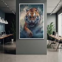 Quadro com Moldura 90x60 Tigre de Bengala Águas Vertical Decorativo Grande Sala Quarto Hall