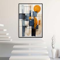 Quadro com Moldura Abstrato Bege Laranja e Azul Decorativo Grande Sala Quarto Hall Escritório Cozinha Vertical