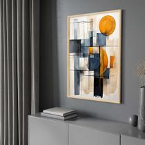 Quadro com Moldura Abstrato Bege Laranja e Azul Decorativo Grande Sala Quarto Hall