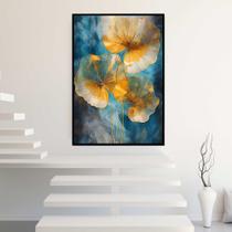 Quadro com Moldura Abstrato Lotus Folhas Dourada Azul Verde Decorativo Grande Sala Quarto Hall Escritório Cozinha Vertical Quadro com Moldura Abstrato Lotus Folhas Dourada Azul Verde Decorativo Grande Sala Quarto Hall Escritório Cozinha Vertical