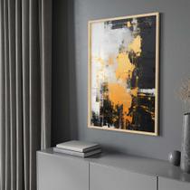 Quadro com Moldura Abstrato Pintura Preto Branco Dourado Decorativo Grande Sala Quarto Hall Escritório Cozinha Vertical