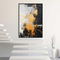 Quadro com Moldura Abstrato Pintura Preto Branco Dourado Decorativo Grande Sala Quarto Hall