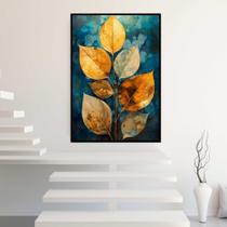 Quadro com Moldura Abstrato Planta Folhas Dourada Azul Verde Decorativo Grande Sala Quarto Hall Cor:Moldura PretaTamanh Quadro com Moldura Abstrato Planta Folhas Dourada Azul Verde Decorativo Grande Sala Quarto Hall Cor:Moldura PretaTamanh