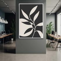 Quadro com Moldura Abstrato Planta Preto branco Decorativo Grande Sala Quarto Hall Escritório Cozinha Vertical