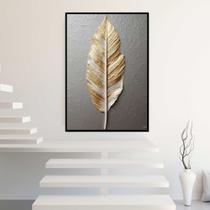 Quadro com Moldura Arte Pintura Folha Prata e Dourada Decorativo Grande Sala Quarto Hall Escritório Cozinha Vertical